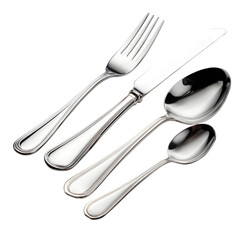 Elegant Stainless Steel Cutlery Set Fork Knife Teaspoon Tablespoon isolated on transparent background