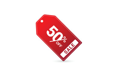 Sale discount offer 50% off tag, hanging label sticker vector for retail, shopping, clearance and promotion use