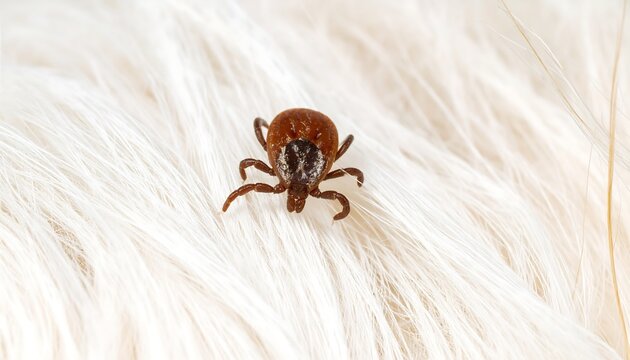Close-up of tick on white fur