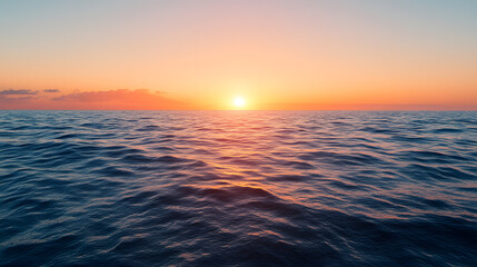 Fototapeta premium Tranquil Ocean Sunset: Captivating Blue and Orange Sky Reflection Over Serene Evening Seascape