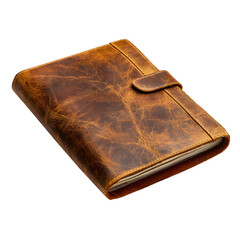 Distressed Leather Journal Vintage Brown Portfolio Handcrafted Notebook Rustic Design LeatherBound Planner Engraved Cover Textured Binding isolated on transparent background