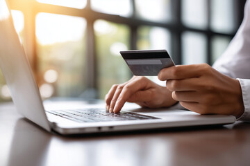 Businessman shopping online using laptop and credit card