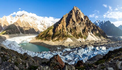 Obraz premium Panoramic View of Glacier Lake and Mountain
