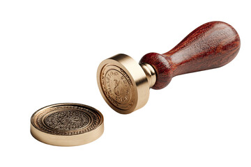 Polished brass stamp, wooden handle, detached die