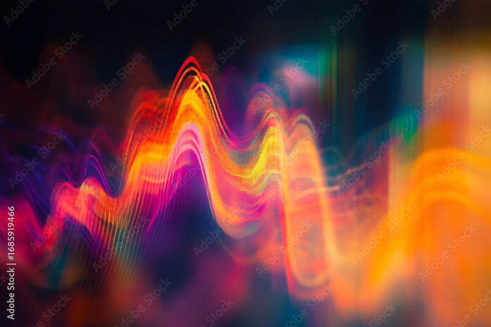 Poster abstract colorful wave flowing in digital space, visualizing data flow and modern technologies