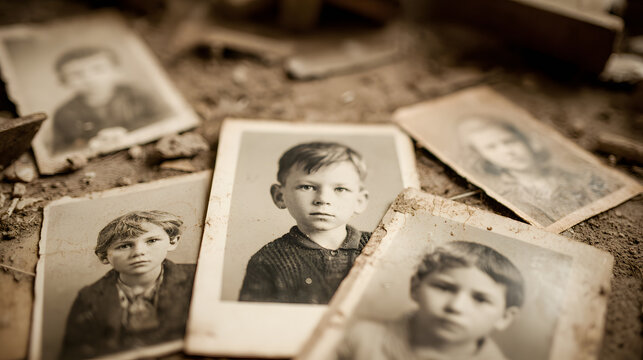 Old vintage photograph collection showing a child portrait from a forgotten family history memory