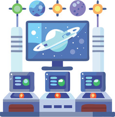 Naklejka premium Space exploration control center with planet display