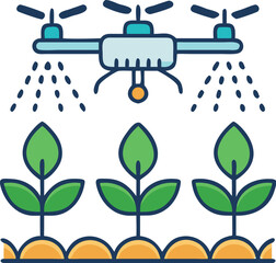 Drone spraying crops in field, smart farming and agriculture technology