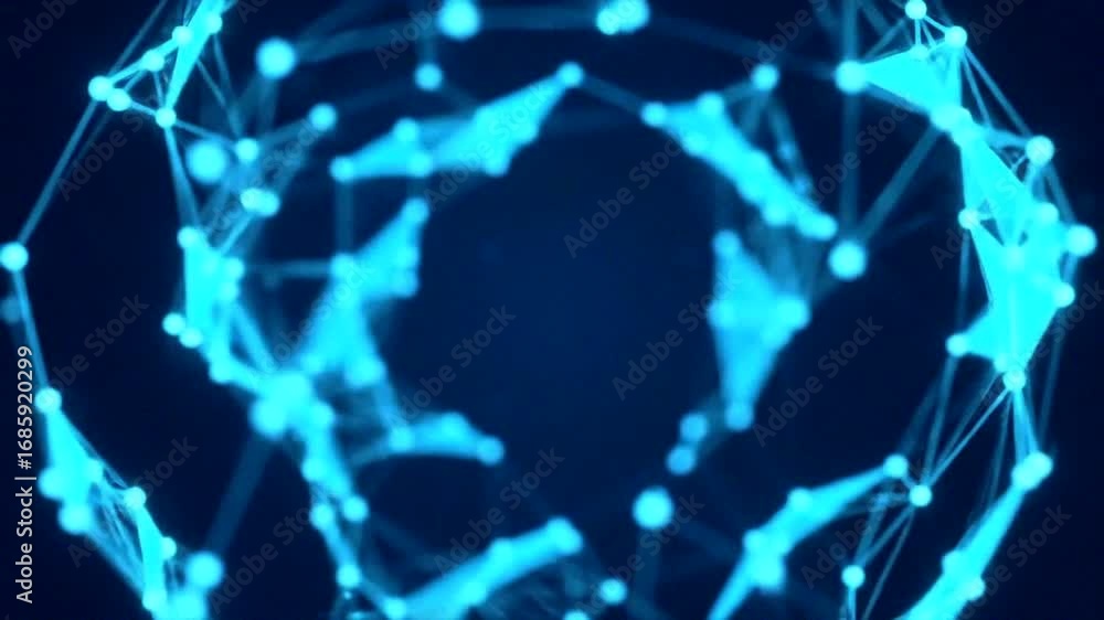 Aufkleber dynamic abstract digital network visualization with blue nodes and lines, representing technology an