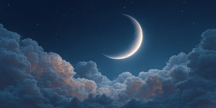 Romantic Moon In Starry Night Over Clouds - Powered by Adobe
