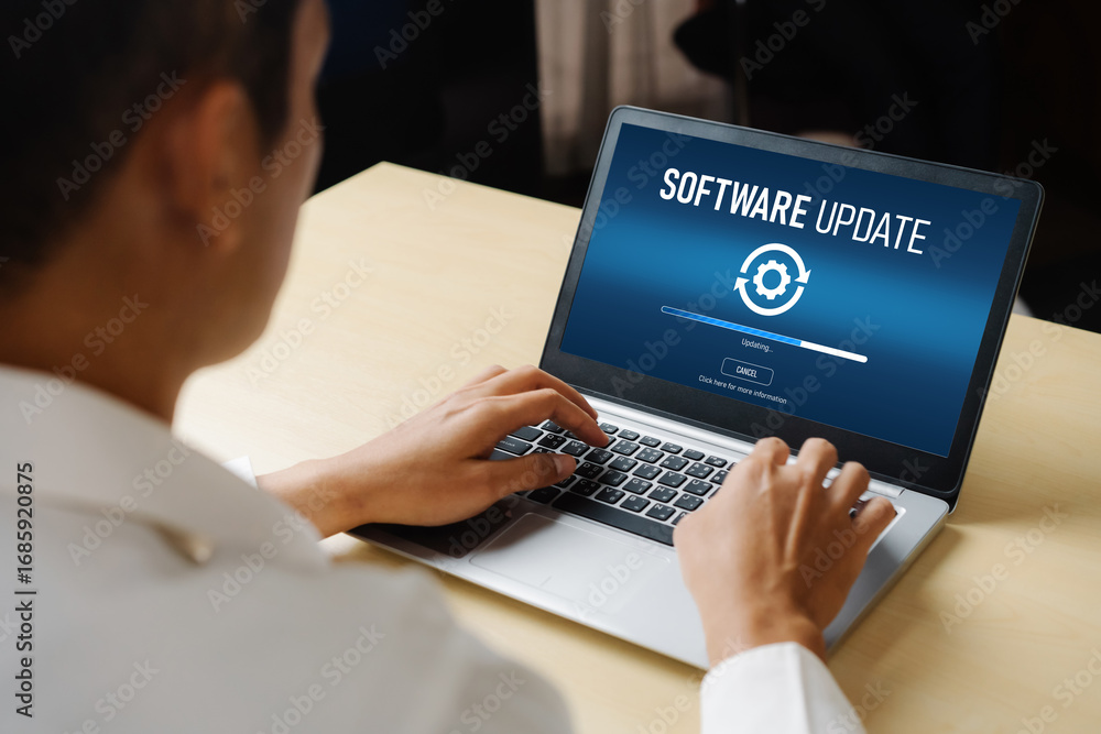 Poster software update on computer for modish version of device software upgrade