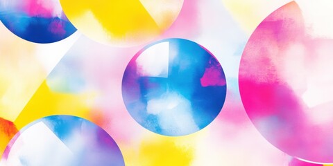 Abstract background with colorful geometric shapes, modern circles and vibrant gradients in blue, pink and yellow hues, creative design for diverse visual projects and contemporary art concepts.