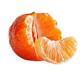 Close-up of a halved mandarin orange.  Segments are separated, showing vibrant orange flesh.  Fresh and juicy