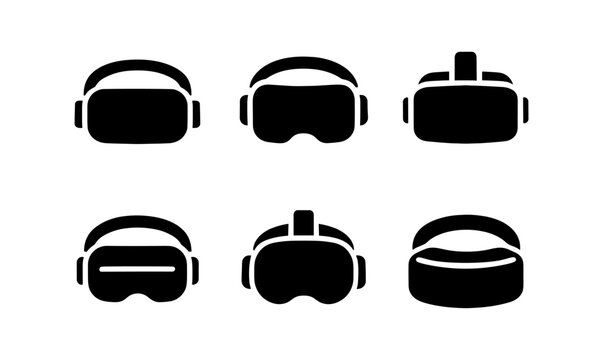 Set of vr headset silhouettes: modern virtual reality icons collection