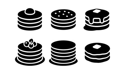 Assorted pancake icons in silhouette style: classic breakfast delights