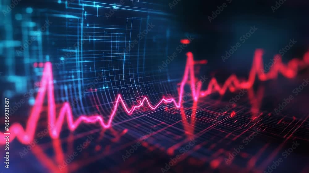 Poster red ekg line pulsating on futuristic interface displaying vital signs
