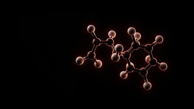 Atomic composition structure displayed with interconnected molecules on black background. The molecular structure showcases detailed bonding, representing atomic relationships in chemistry.