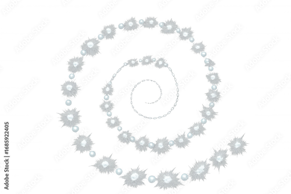 Poster elegant and delicate design: white fluffy spiral with rotating pearls on a transparent backdrop