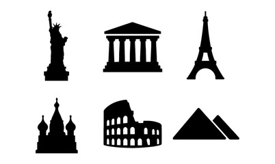 Obraz premium Iconic landmarks silhouettes: global wonders in minimalist design