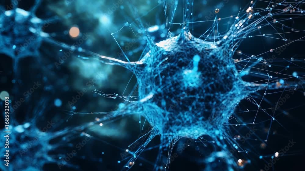 Poster network of neurons transmitting signals in the brain creating intelligence