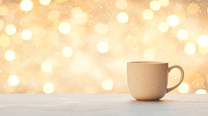 Obraz premium Cozy mug on a softly blurred background of golden lights