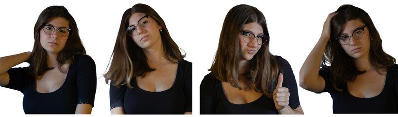 Fototapeta premium Cute teenage girl wearing casual black t-shirt isolated, cutout PNG style, perfect for lifestyle design, social media, and digital campaigns
