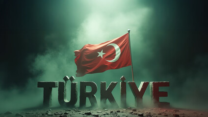 Symbol of Nation: A proud representation of Türkiye, with its iconic flag waving majestically against a dramatic backdrop, evoking a sense of national pride and heritage.