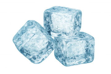 Melting transparent ice cubes reflecting light, suggesting cooling refreshment against bright backdrop