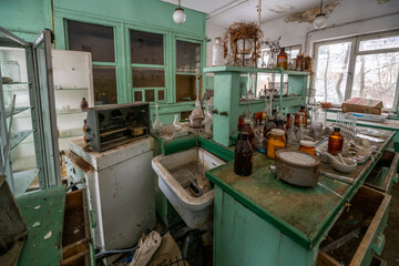 Old Ruined Abandoned Agricultural Farming and Animal Research Laboratory with Equipment