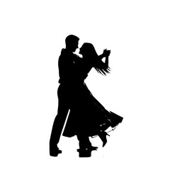 Couple dancing romantically in white studio with backlight silhouette