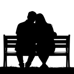Silhouette of a Couple Embracing on a Bench Under the Open Sky