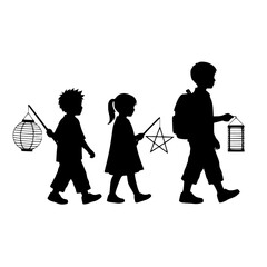 Children Carrying Illuminated Lanterns During a Procession in the Evening