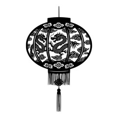 Intricate Black Paper Lantern Design Featuring Majestic Dragons and Auspicious Clouds