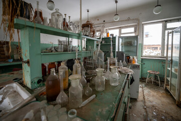 Old Ruined Abandoned Agricultural Farming and Animal Research Laboratory with Equipment
