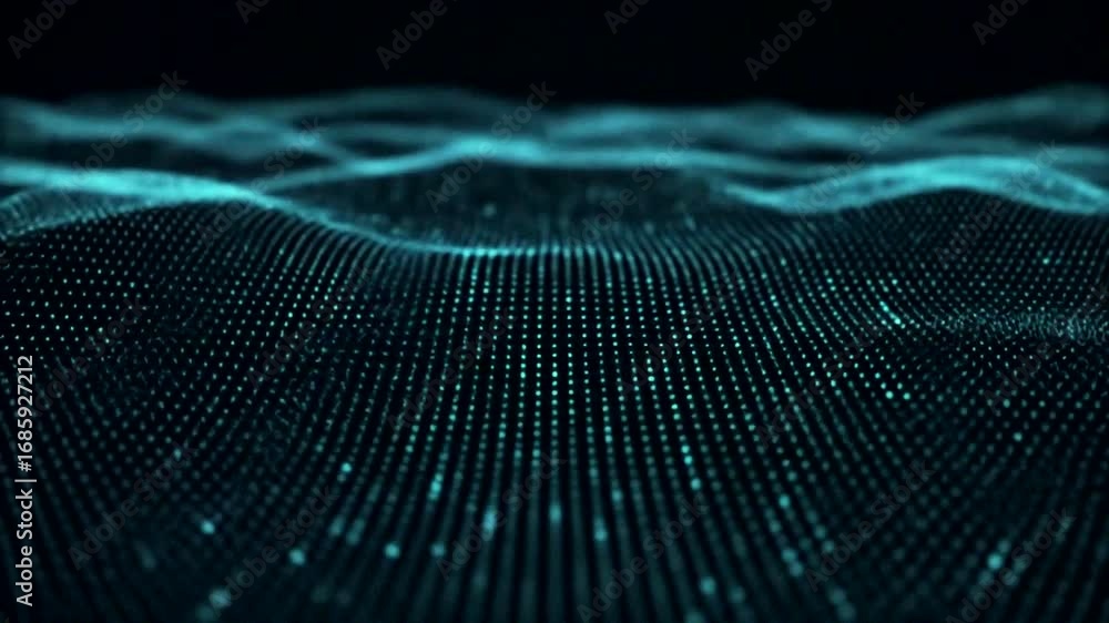 Aufkleber dynamic abstract representation of flowing waves, illuminated by glowing particles in a dark digital