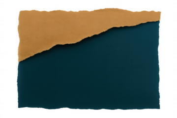 Ripped brown cardboard revealing vivid teal surface, contrasting against transparent background with sharp visual impact