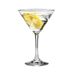 Martini Cocktail Crystal Glass Lemon Twist Refreshing Drink Recipe isolated on transparent...
