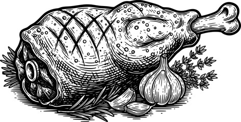 Roasted leg of lamb vector icon with hand-drawn style