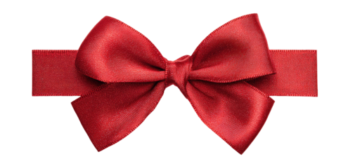 A vibrant, crimson red satin ribbon bow
