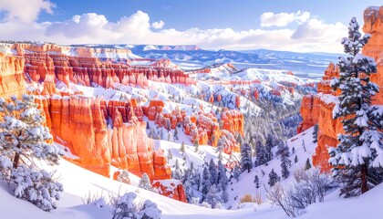 Winter wonderland landscape of colorful canyon