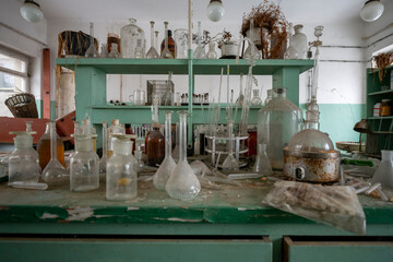 Old Ruined Abandoned Agricultural Farming and Animal Research Laboratory with Equipment