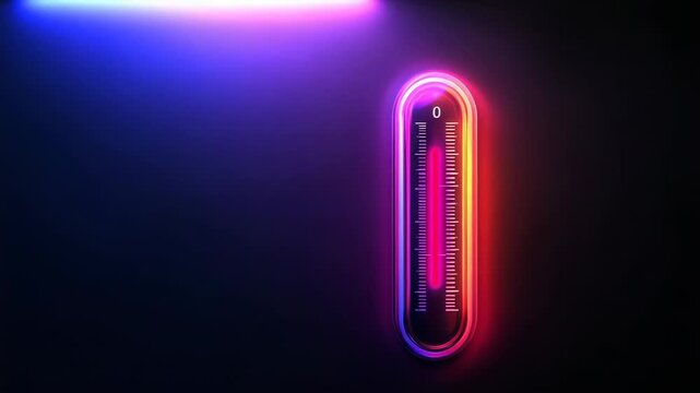 Neon thermometer showing zero degrees on dark background