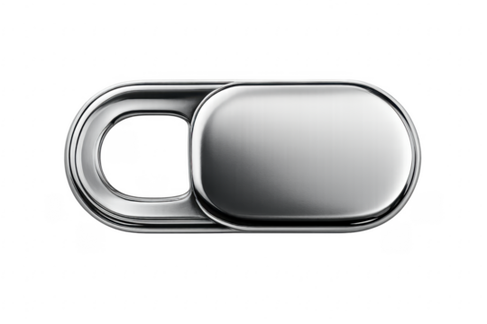 Metallic slider webcam cover protecting privacy on transparent background