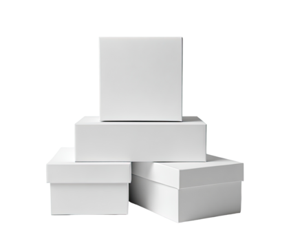 Stack of four blank white cardboard boxes - Powered by Adobe