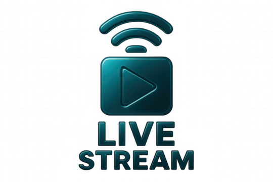Live streaming icon showing wifi signal, symbolizing digital broadcast communication on transparent background
