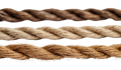 Fototapeta premium Close-up of three strands of varying shades of brown and beige rope, tightly woven and exhibiting texture