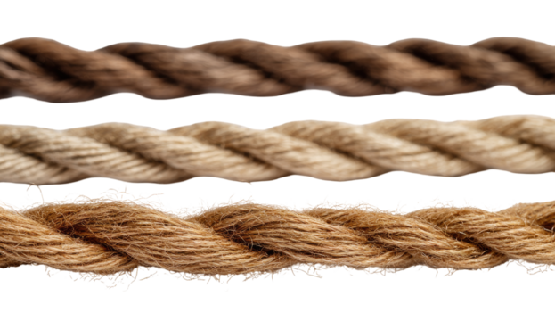 Close-up of three strands of varying shades of brown and beige rope, tightly woven and exhibiting texture