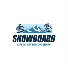 Snowboarding emblem Illustration on mountain  background