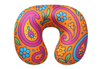 Colorful paisley travel pillow with transparent background