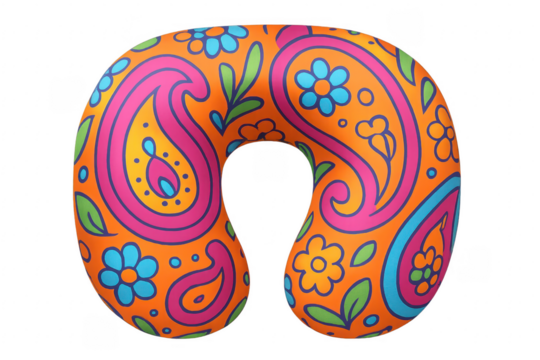 Colorful paisley travel pillow with transparent background